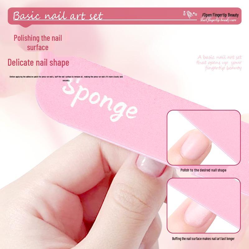 Wearable Nail Tool Kit: 5-Piece Set with Sponge, Adhesive Board, File, Cuticle Fork, Crystal Stick, Finger Separator, and Horn Brush.