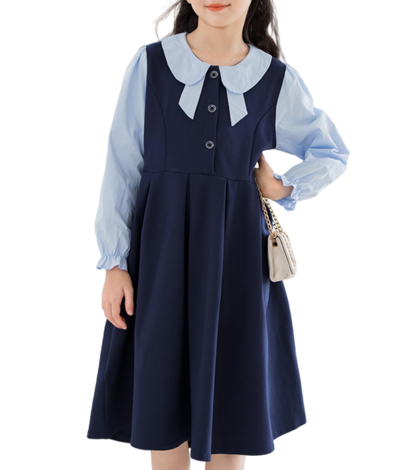 

Dress for Layered Round Long Sizes Everyday School Entrance Ceremonies YY-Natuhi Girls, Style, T-Shirt, Collar, Sleeves, 120-170cm, Casual, Formal, синий