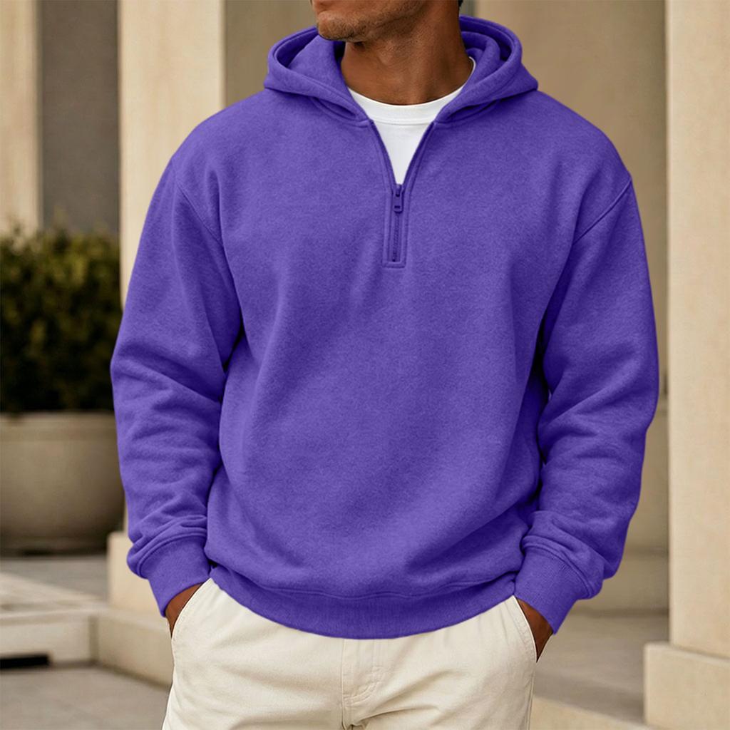 Men's Casual Hoodie Sweatshirt with Zip Collar, Multi-Pocket, Long Sleeve