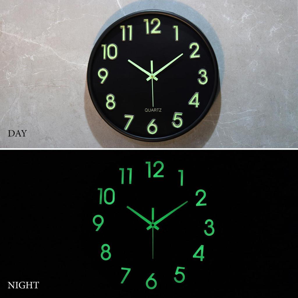 12-Inch Analog Wall Clock – Luminous Night Glow-in-the-Dark Design, Radium Dial, Silent Non-Ticking Sweep