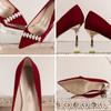 Fashion Rimocy Elegant Pearl Crystal Wedding Shoes Women Pointed Toe Slip-On Stiletto Heel Pumps Woman 2024 Red Flock High Heels Shoes