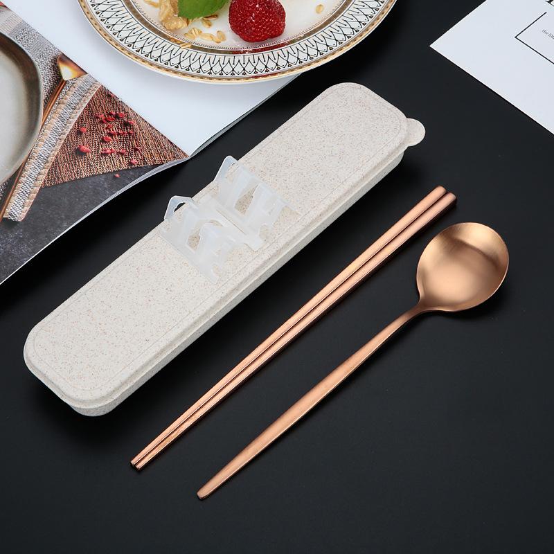 Portable Tableware Picnic Stainless Steel Cutlery Set Dinnerware Coffee Spoon Chopsticks with Box Kitchen Utensils for Children