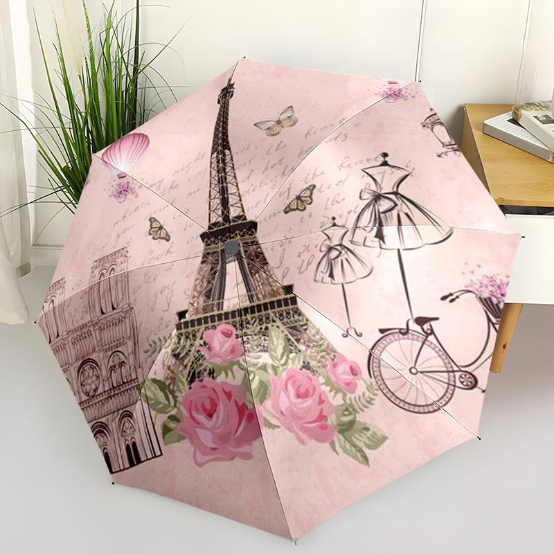 1PC Eiffel Tower Folding Umbrella Fashion Auto-Open Design 8 Iron Ribs Plastic Handle Foldable Sunshade Perfect Christmas Gifts