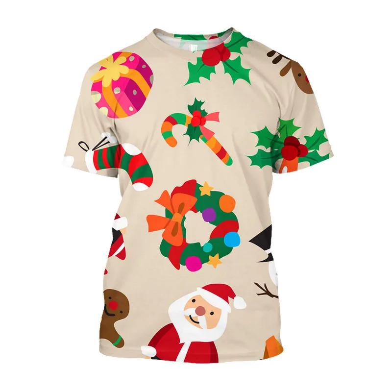 

Европейская и американская традиционная рождественская атмосфера футболка новая повседневная праздничная тематика принт круглый вырез короткий рукав топ 5XL
