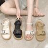 Round head open-toed thick-soled one-character sandals summer fashion light-mouth buckle beach shoes student simple women's shoes