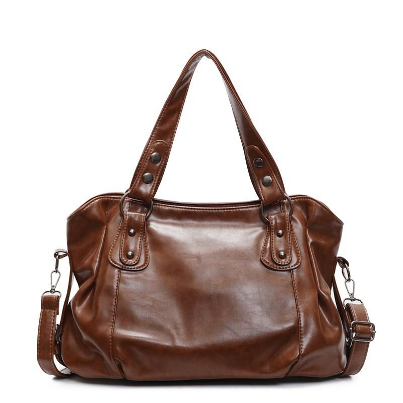 Soft PU Tote Bag Women Large Capacity Shoulder With Rivets Casual Crossbody Daily Use
