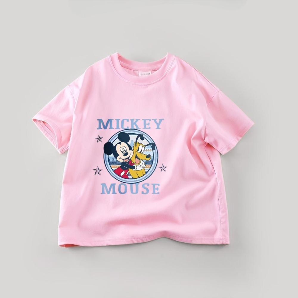Solid Color  Mickey Children T-shirt Summer Clothing  Cartoon Casual Tees Crewneck Short Sleeved Tops Kids Tees
