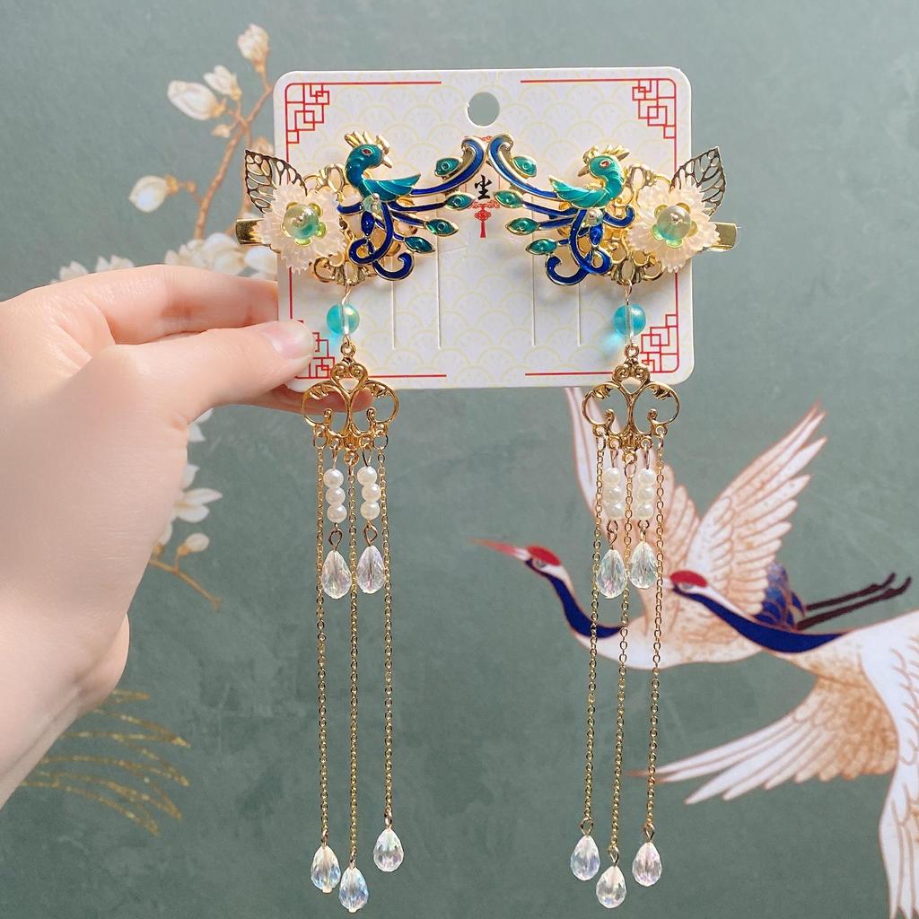 Han Chen Children's Hanfu Hair Accessories: Phoenix Tassel Hairpin & Ancient Style Headwear for Girls