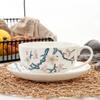 Plum Blossom Fine Bone China Coffee Cup with Saucer 300ml Colored Flowers Porcelain Tea Cup and Saucer