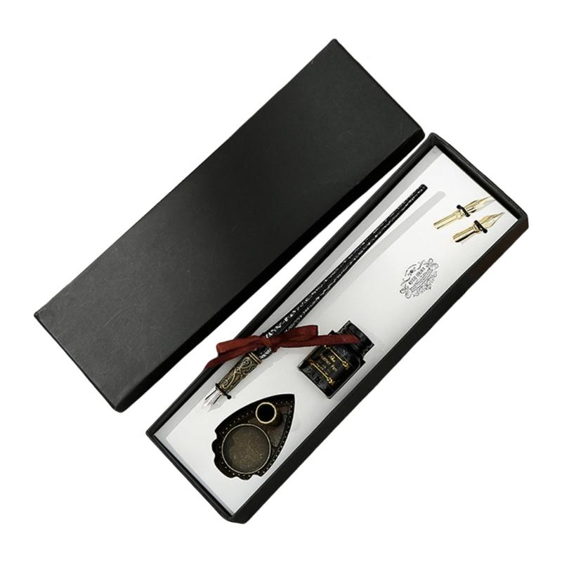 

Vintage Glass Dip Pen Set Glass Signature Pen with Pen Holder Replaceable Pen Tip Inks for Art Writing Drawing Signing чёрный