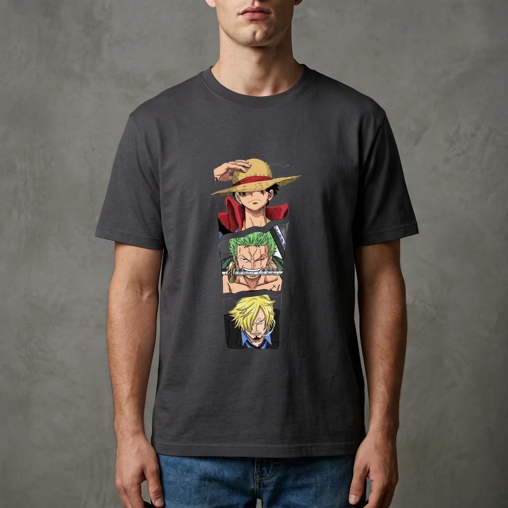 Unisex Summer Loose Breathable T Shirt One Piece Luffy Zoro Sanji Trio Classic Look Graphic Print Casual Wear For Shopping
