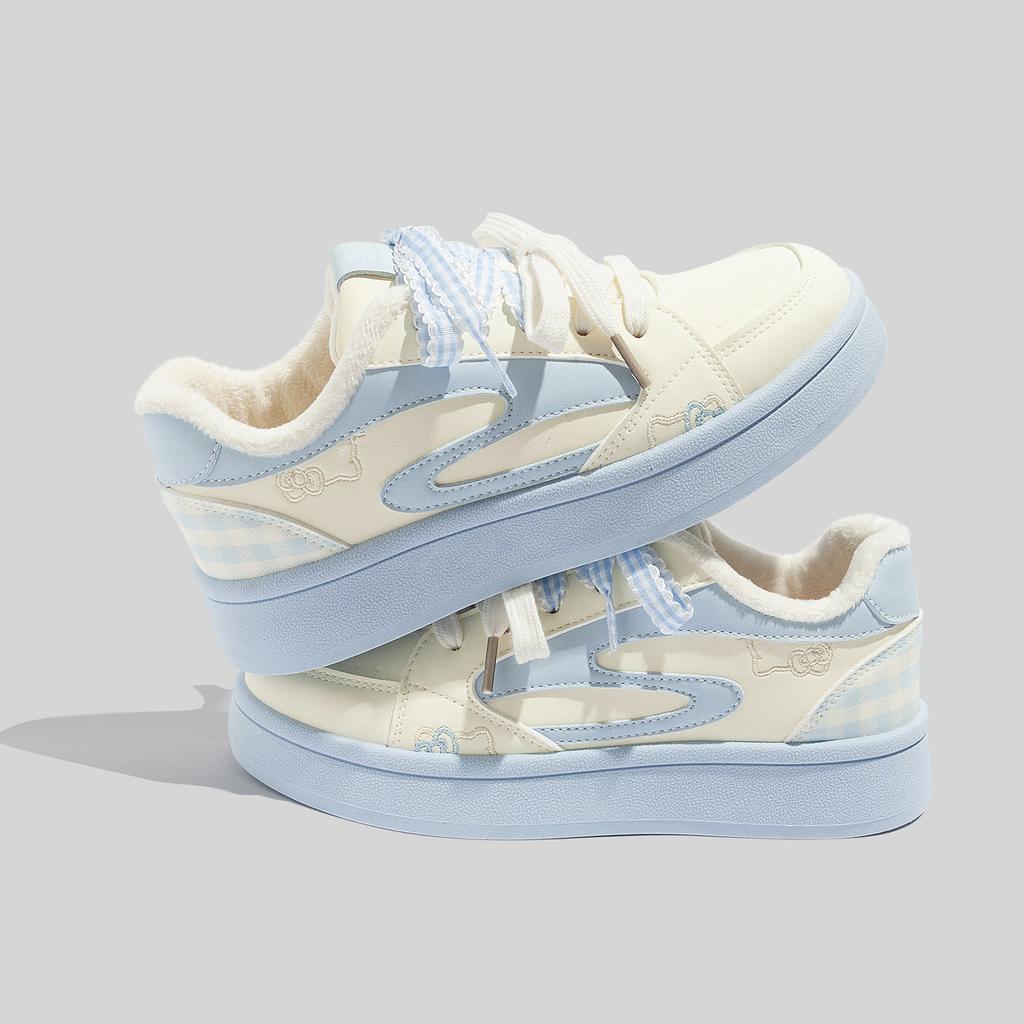 Fleece-lined Warm Sneakers Stylish Versatile Casual Thick-soled Double-cotton Shoes