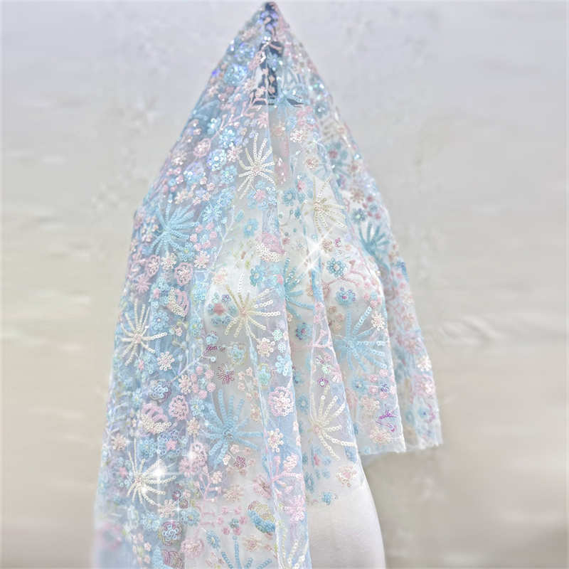 Wedding Dress Fabric New Sky Blue Quality Children's Clothing Stage Costume Cheongsam Sequined Fabric
