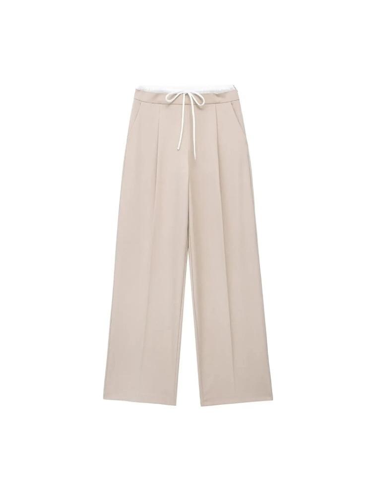 Pure Color Women High Waist Black Pants Solid Elastic Waist Wide Leg Pant Woman Fashion Lace Up Casual Loose Pants Streetwear