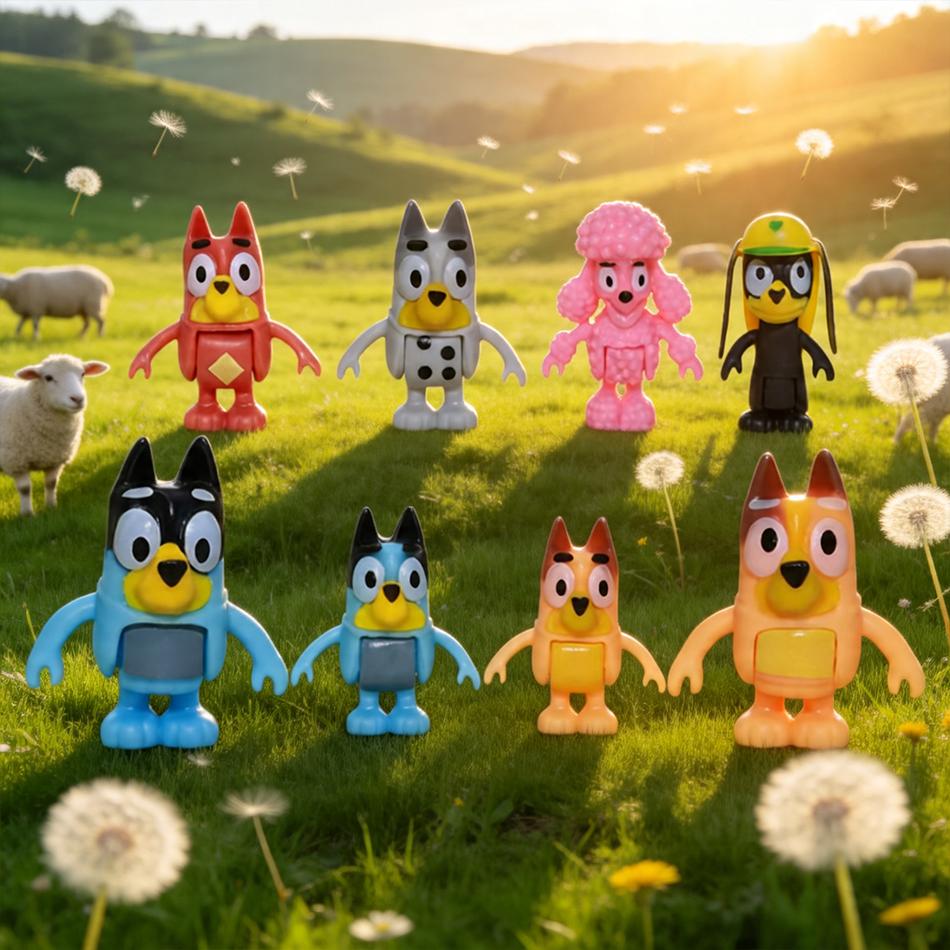 8pcs Set Bluey Family & Friends Action Figures Poseable Collectible Toys Best Birthday Gift for Fans Adults High Quality Novelty