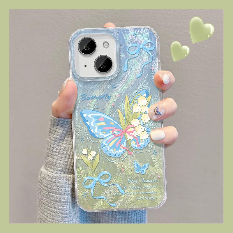 

Подходит для Apple 15 Чехол для мобильного телефона Iphone14 Blue Butterfly Stand 13pm Feather Yarn Laser IMD12 Soft Edge X iPhone SE (2nd Generation)