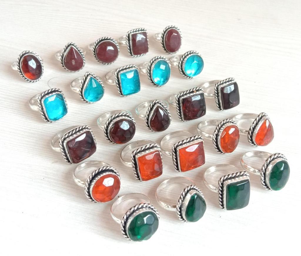10Pcs Blue Faceted Topaz & Mix Gemstone 925 Sterling Silver Plated Wholesale Lot Rings JOR-R160
