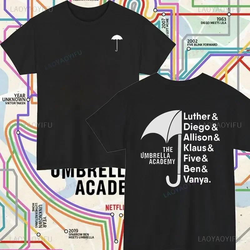 Retro The Umbrella Academy Double Sided Printed Cotton Tshirt Leisure Classic TShirts NoveltyShirt Loose Unique Tops
