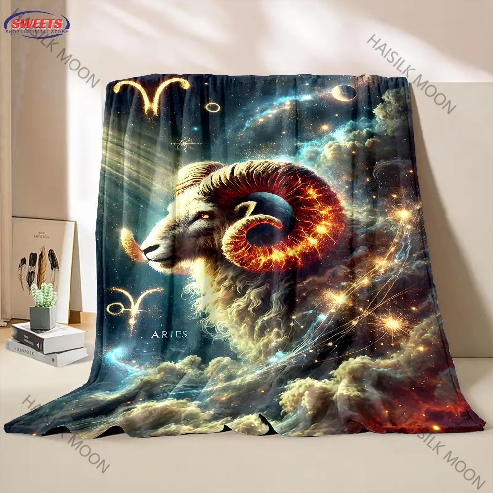 Mystery Aries Printed Blanket Super Soft Flannel Throw Blanket Lightweight Fluffy Plush Fuzzy Bed Blankets for Home Bedding Sofa