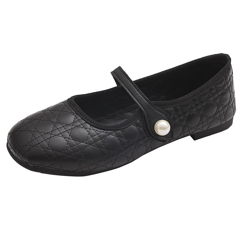 Fashion Pearl Strap Flat Shoes Autumn New Round Toe Shallow Mouth Soft Sole Non-slip Low-top Single Shoes