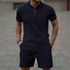 Men Casual Sports Waffle Short Sleeve And Shorts Two Piece Set