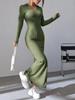 Women Sexy Knit V-neck Reverse Neck Split Dress Autumn Winter Full Sleeve Elastic Basic Body Sweater