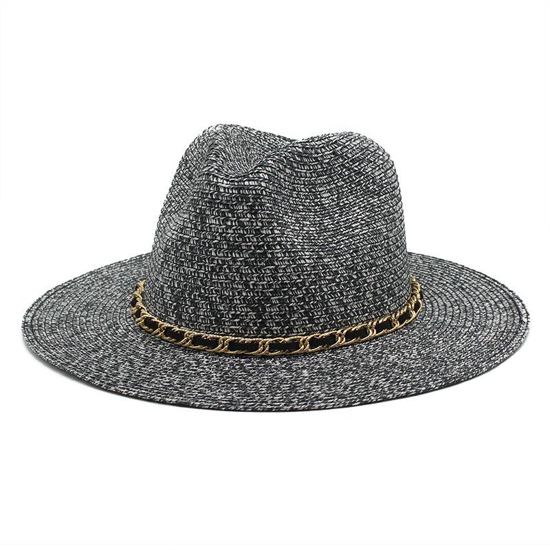 

Chain Jazz Straw Hat Spring And Summer Men S And Women S Outdoor Beach Sun Protection Hat Cmn-213 M（56-58cm） чорний