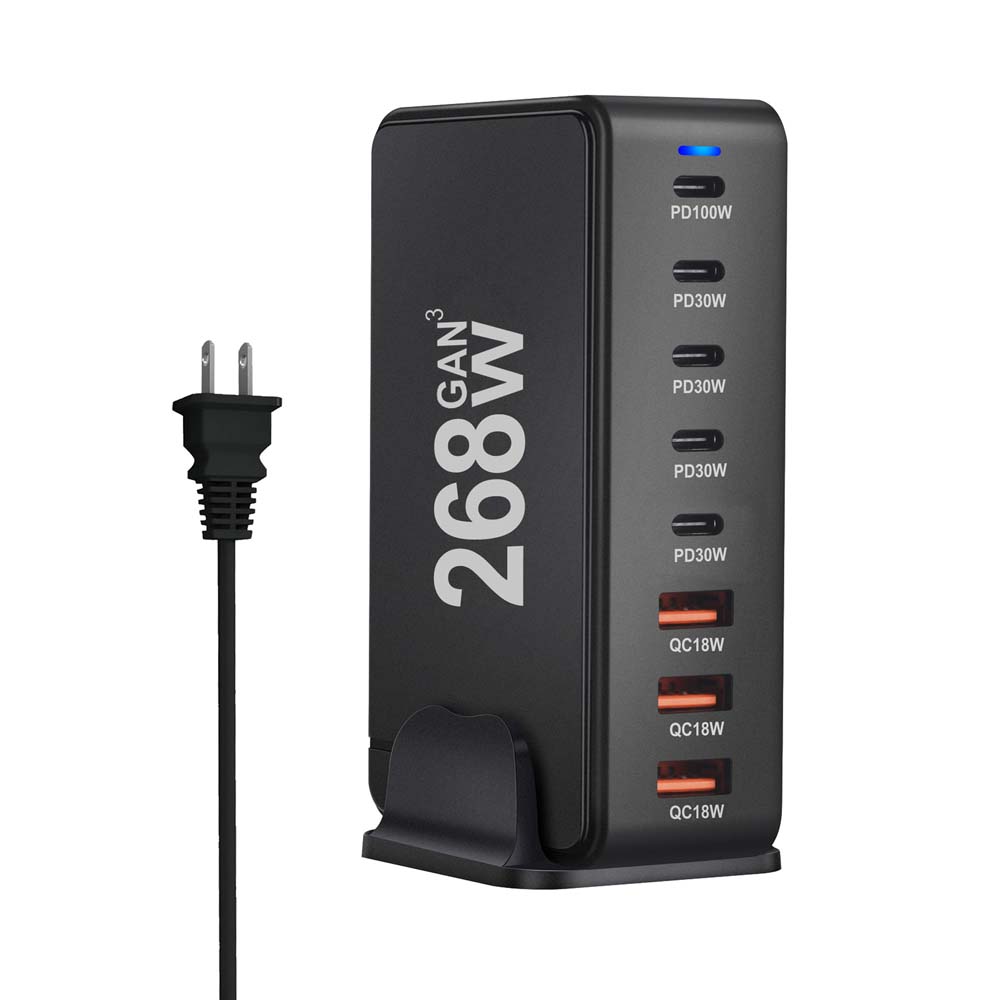 268W 240W Desktop GaN Quick PD Charger 8 Ports USB Type C USA EU AUS UK Plug Adapter Mobile Phone Laptop PC Charging Dock Stand