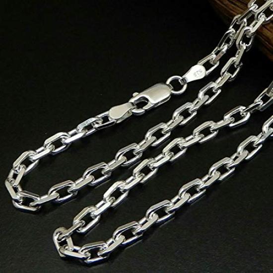 Points Silver 925 Chain Necklace 50cm Red Bean Chain Thick Silver Necklace Silver Chain Azuki Chain 4 Sides Red Bean Necklace Azuki [100 Market] Men's