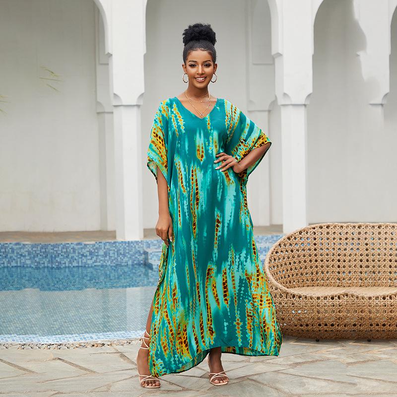 2023 Rayon V-Neck Beach Cover-Up Robe: European & American Style Vacation Swimsuit Sunscreen Shirt