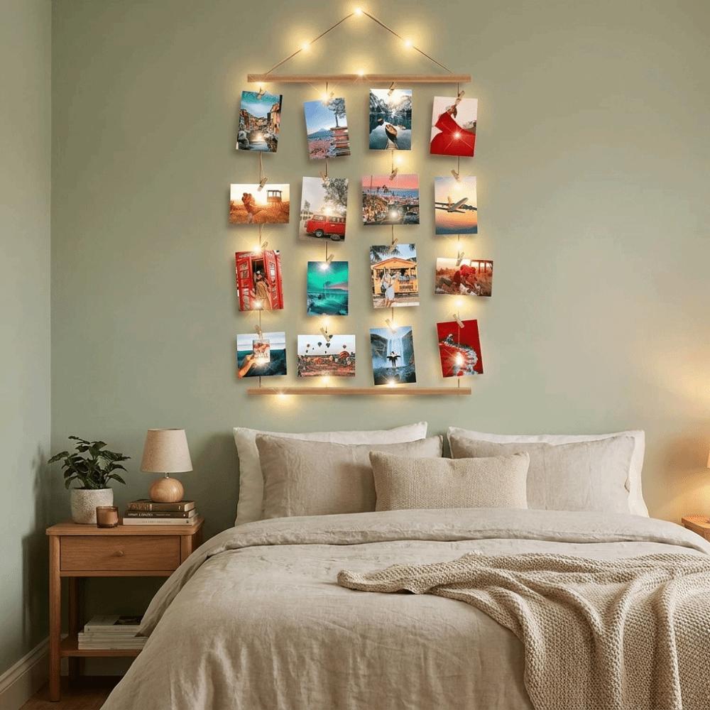 Minimalist Hanging Photo Display Handcrafted Photo Clip String Light Halloween