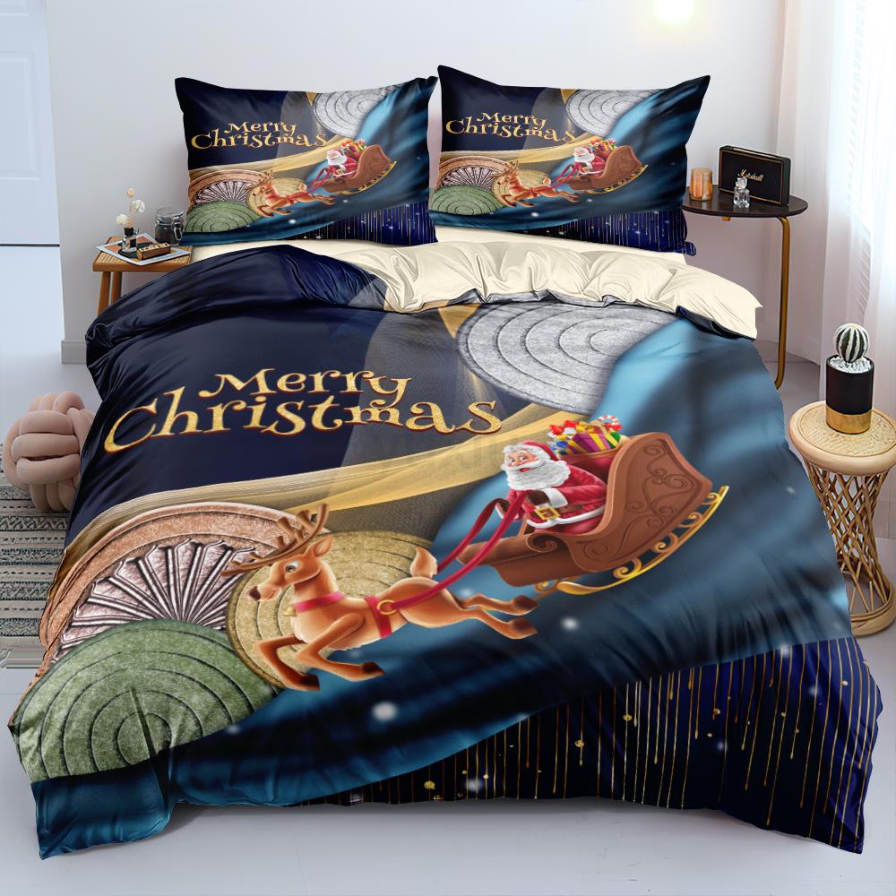 3D Christmas King Queen Duvet Cover Set Kids Cartoon Merry Christmas Red Quilt Cover 2/3pcs Polyester Beddings Set Single Double