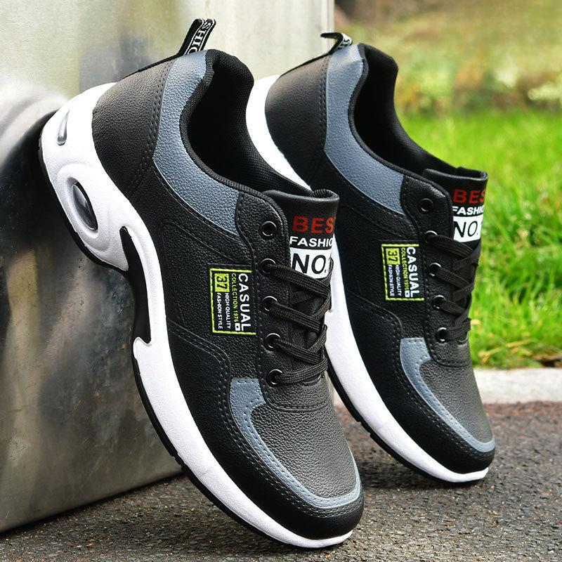 

Мужская обувь из кожи, модная студенческая обувь Tide, дышащая, для улицы, простая, повседневная, удобная, спортивная мужская обувь 44 чёрный