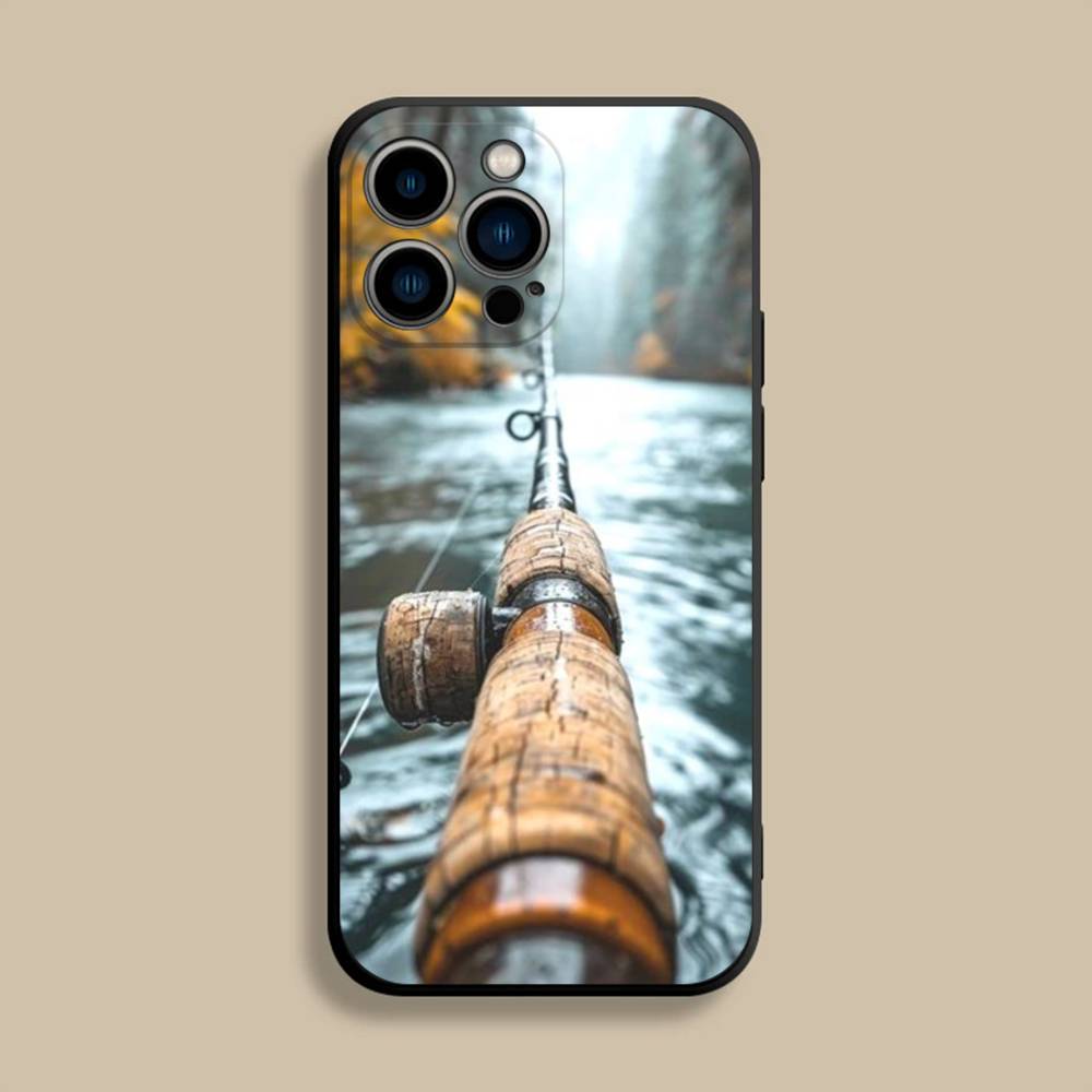 Fishing Leisure Activity Phone Case For iPhone 17,16,15,14,13,12,Pro,Max,Plus,E,SE4,Air,Mini Black Soft Cover