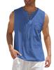 New Hot Selling Men's Tank Top Shirt Lace Up Fashion Solid Color Cotton Linen Short Sleeve T-Shirt