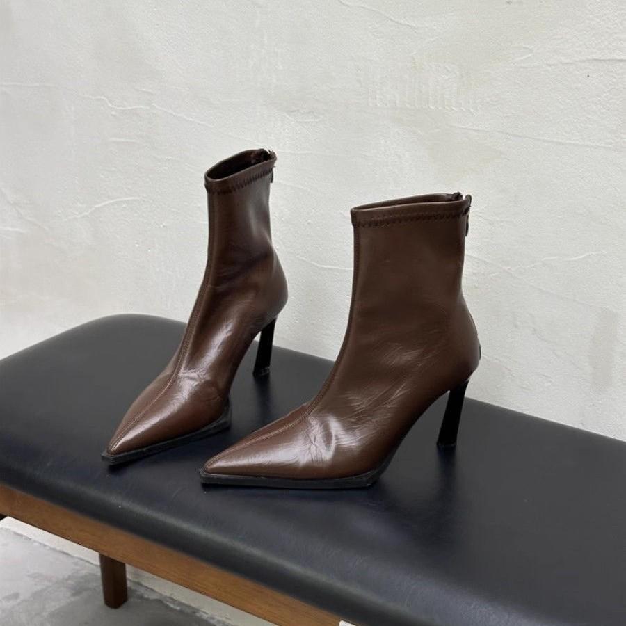 Comfortable Short Boots Femininity Black Pointed Head Classic Foreign Style Elastic Boots Thin Heel High Heel Thin