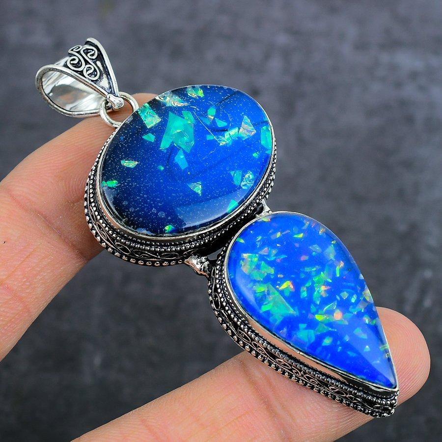 Naturlig Blå Triplettopal 925 Sterlingsilver Smyckeshänge 3,11" G8y54