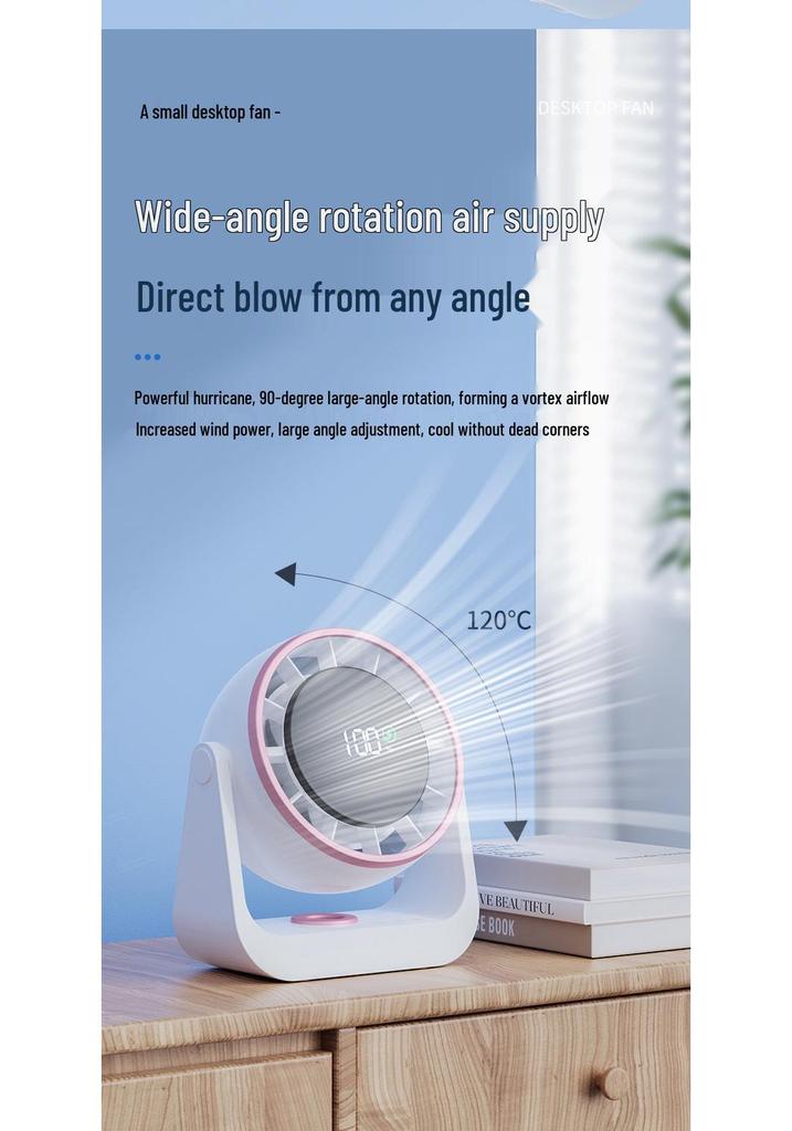 Wall-Mounted LED Rechargeable Fan with Digital Display for Dorm, Office, Home, Kitchen