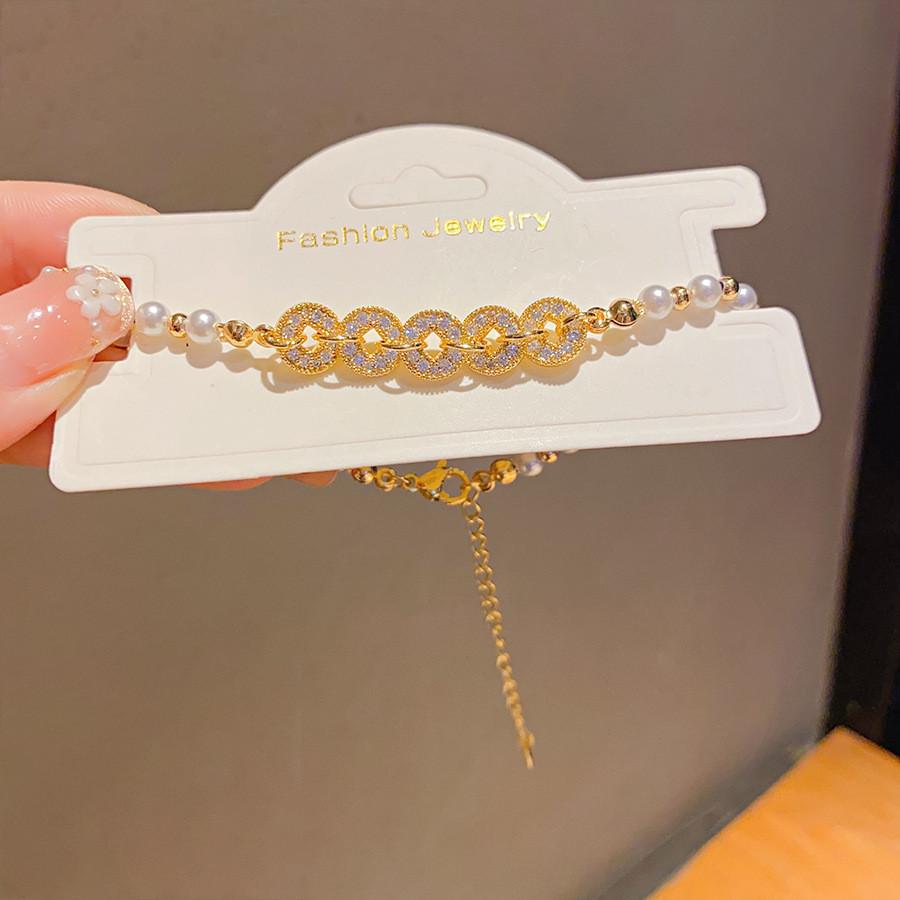 Art Deco Inspired Zircon Pearl Floral Bangle For Women Wedding And Party Wear