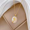 Stainless Steel Chain Necklace Vintage Moonstone Zircon Oval Pendant Rose Flower Necklace for Women Girls Fashion Jewelry Gifts
