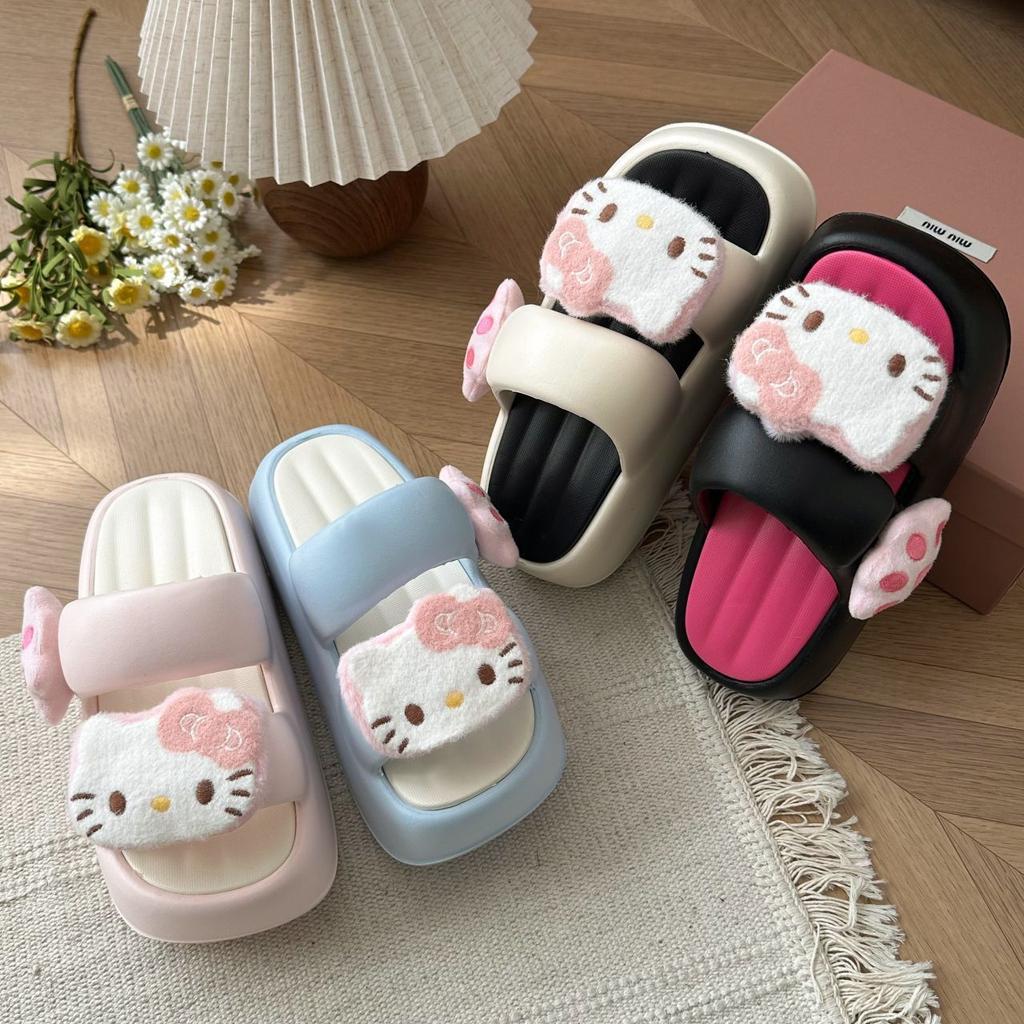2025 summer new Internet celebrity thick bottom heightening non-slip word cool slippers cute girl heart Hello Kitty slippers outside wear