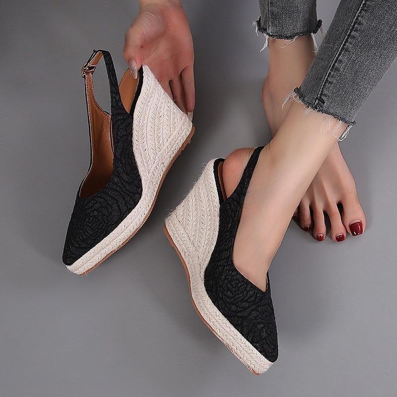 Fashion High Heels Women Party Shoes Pointed Toe Pumps Brand Ladies Wedges Elegant Woman Wedge Heel 10cm Plus Size 42