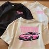 Kids Short Sleeve T-Shirt, Letter & Car Print, Crew Neck, Casual Comfort All-Match Daily Top