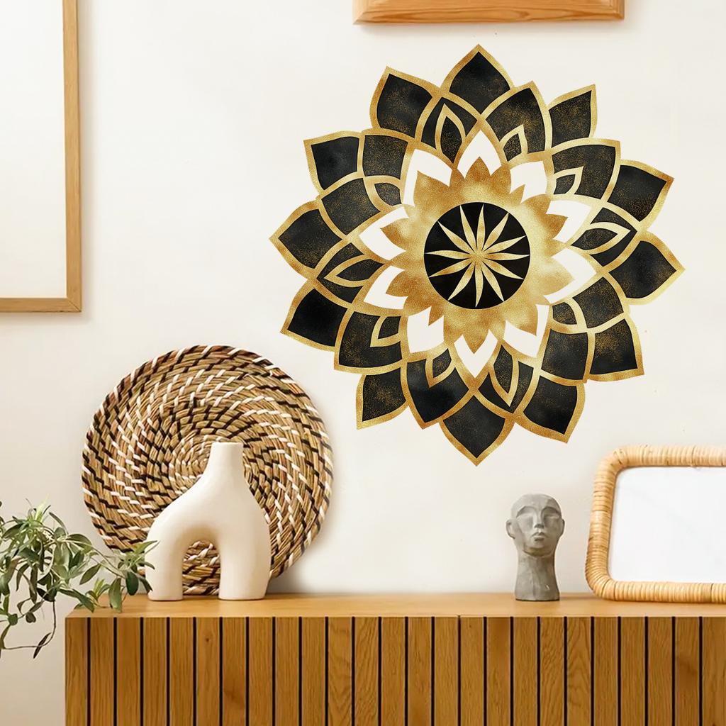 Light Luxury Black and Gold Mandala Flower Wall Stickers for Living Room and Bedroom Wall Decoration