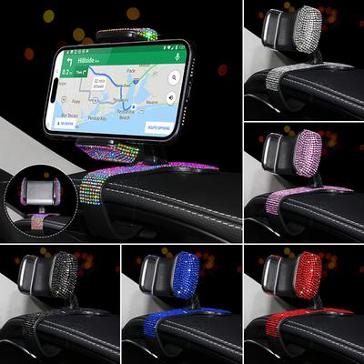 Car Phone Suction Cup Holder Rhinestone Fixed Multifunction Rotating Mobile Phone Mount Bracket Decor Bling Car Accessories