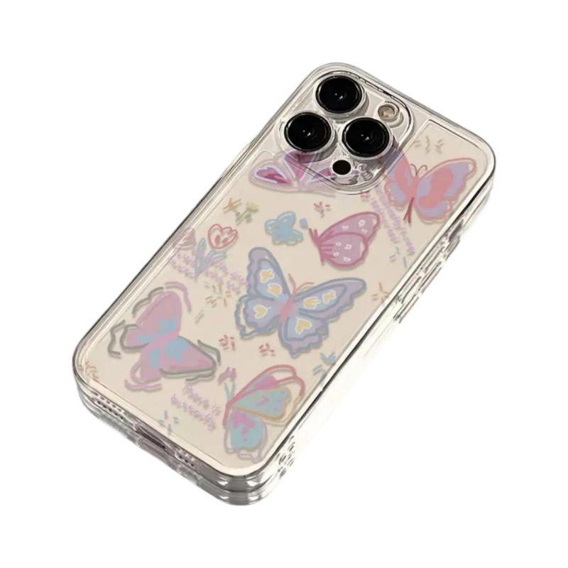 IPhone 11-15 Bländande Fjärilsfodral: Mjuk, Transparent, Kreativ Design för Kvinnor
