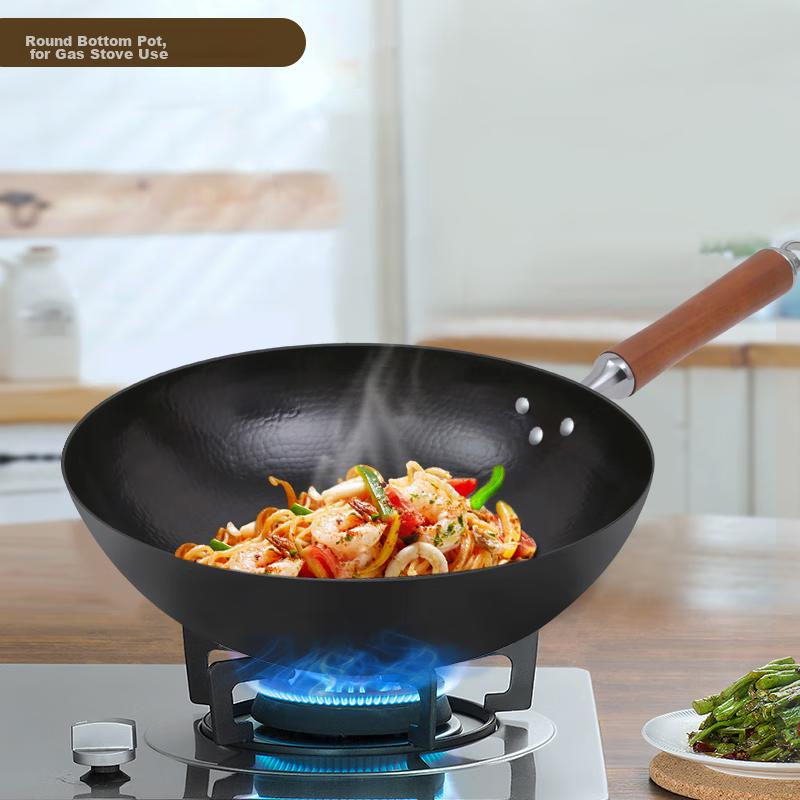 COOKER KING Wok Iron Pan, Hand-Forged Round Bottom Healthy Non-Coated Iron Pan for Stir-Frying, 32cm B49698