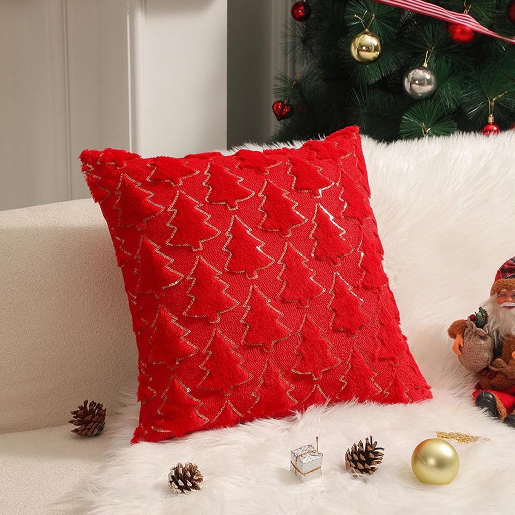 45x45cm Christmas Tree Flannel Throw Pillow Cover Soft Faux Fur Holiday Decor for Sofa Bedroom Home Xmas Gift