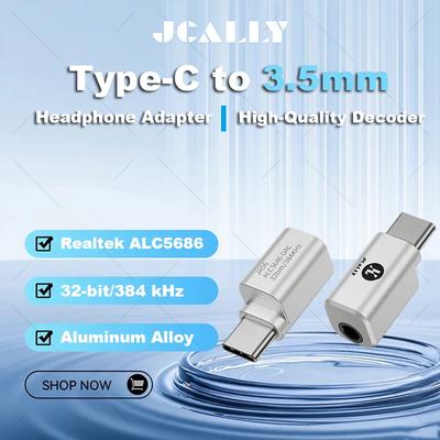 JCALLY JA56 Type-C To 3.5mm HiFi Audio Adapter DAC ALC5686 Mini Decoder USB-C Headphone Amplifier For iPhone 15 16 Android