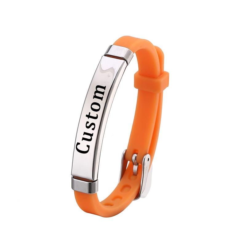 Brățară personalizată din silicon Brățară personalizată cu nume de identificare pentru copii pentru fete Brățară reglabilă cu nume gravată din oțel inoxidabil